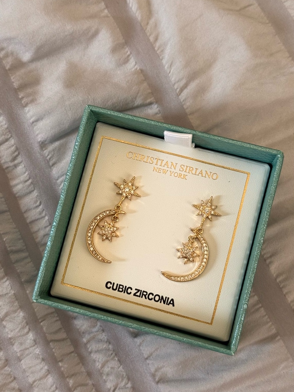 Christian Siriano Gold Moon & Star Drop Earrings with Cubic Zirconia